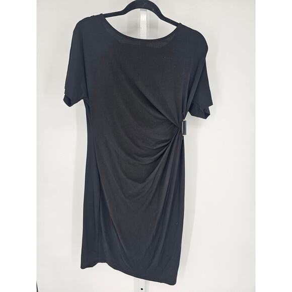 Jaclyn Smith Womens Sz M Short Sleeve Knee Length Dress Black Gathered Waist - Picture 1 of 4